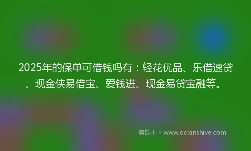 2025年的保单可借钱吗有：轻花优品、乐借速贷、现金侠易借宝、爱钱进、现金易贷宝融等。