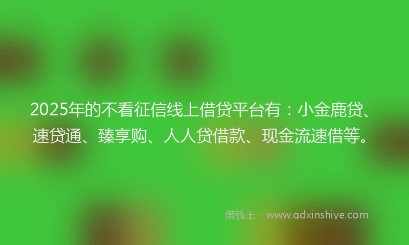 2025年的不看征信线上借贷平台有：小金鹿贷、速贷通、臻享购、人人贷借款、现金流速借等。