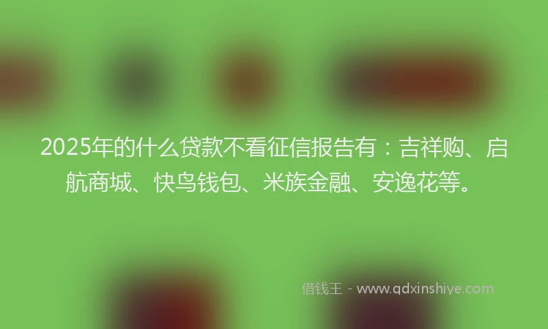 2025年的什么贷款不看征信报告有：吉祥购、启航商城、快鸟钱包、米族金融、安逸花等。