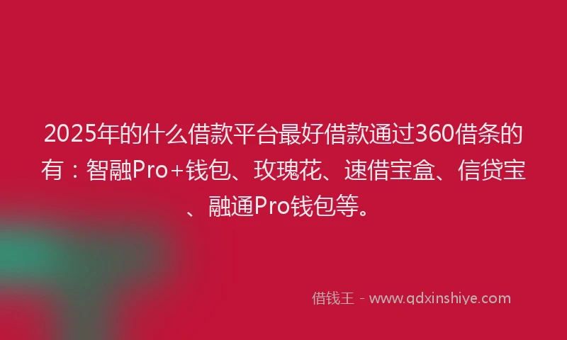2025年的什么借款平台最好借款通过360借条的有：智融Pro+钱包、玫瑰花、速借宝盒、信贷宝、融通Pro钱包等。