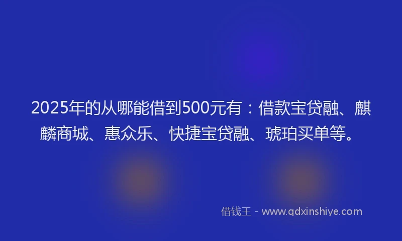 2025年的从哪能借到500元有：借款宝贷融、麒麟商城、惠众乐、快捷宝贷融、琥珀买单等。