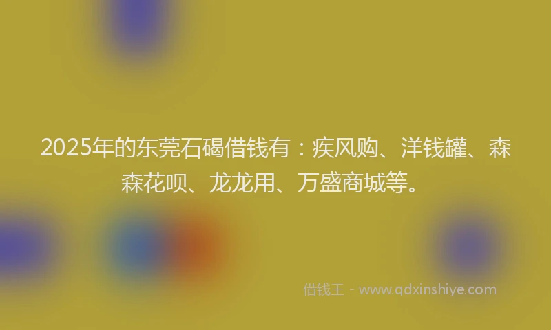 2025年的东莞石碣借钱有：疾风购、洋钱罐、森森花呗、龙龙用、万盛商城等。