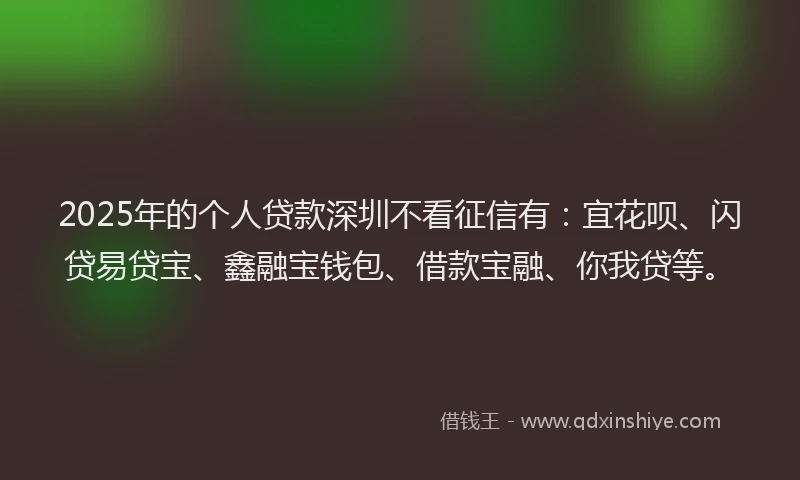 2025年的个人贷款深圳不看征信有：宜花呗、闪贷易贷宝、鑫融宝钱包、借款宝融、你我贷等。
