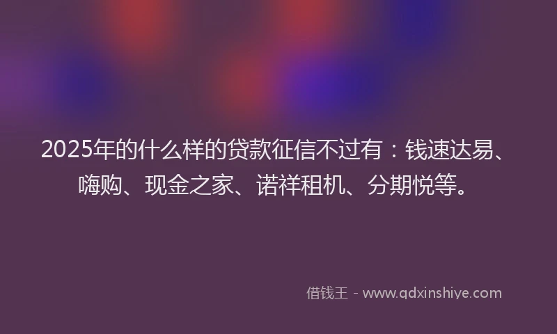 2025年的什么样的贷款征信不过有：钱速达易、嗨购、现金之家、诺祥租机、分期悦等。