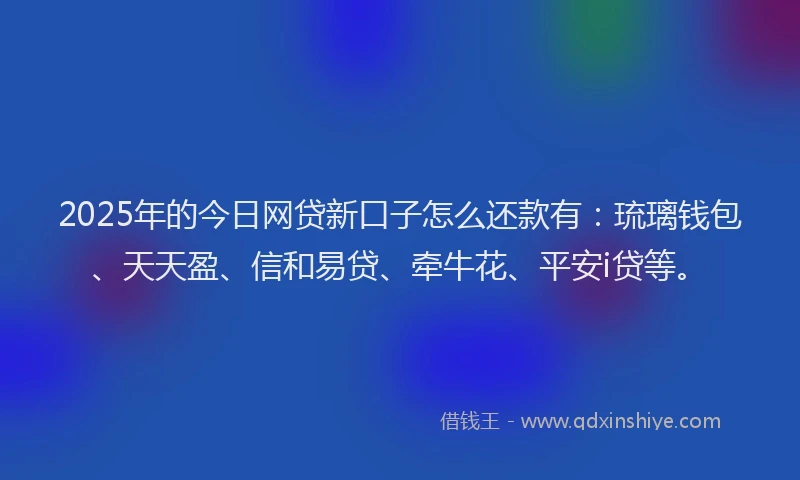 2025年的今日网贷新口子怎么还款有：琉璃钱包、天天盈、信和易贷、牵牛花、平安i贷等。