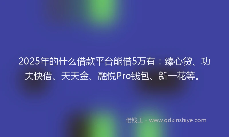 2025年的什么借款平台能借5万有：臻心贷、功夫快借、天天金、融悦Pro钱包、新一花等。