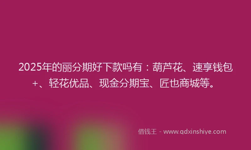 2025年的丽分期好下款吗有：葫芦花、速享钱包+、轻花优品、现金分期宝、匠也商城等。