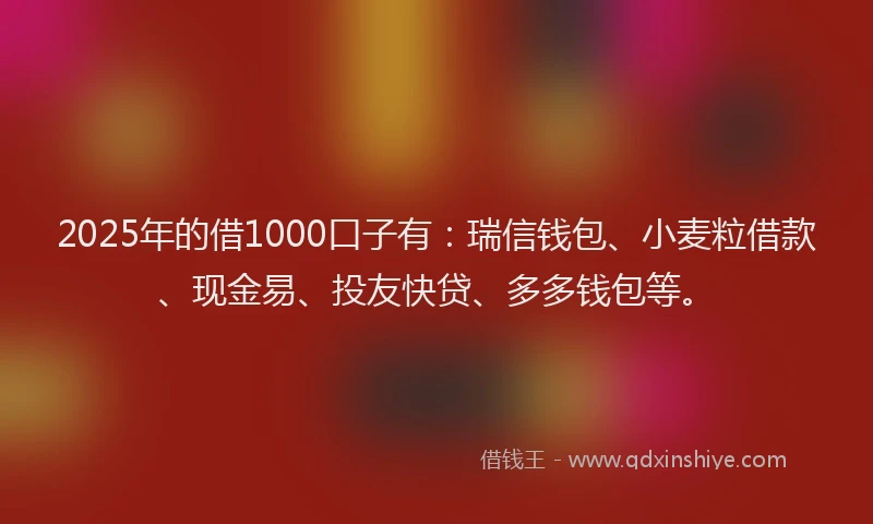 2025年的借1000口子有：瑞信钱包、小麦粒借款、现金易、投友快贷、多多钱包等。