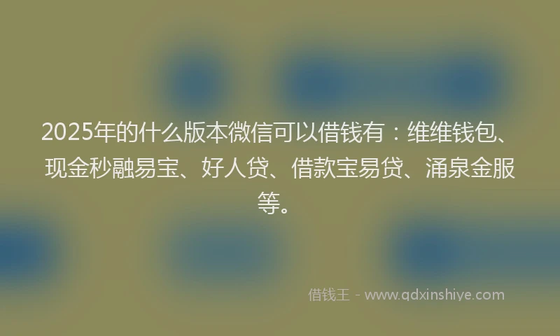 2025年的什么版本微信可以借钱有：维维钱包、现金秒融易宝、好人贷、借款宝易贷、涌泉金服等。