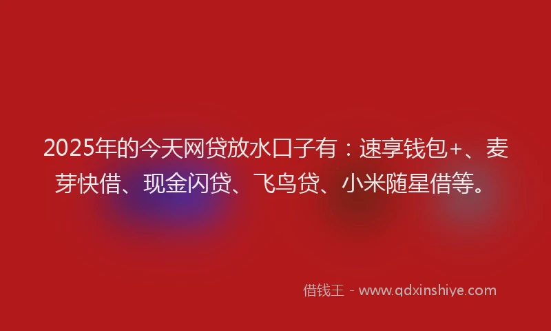 2025年的今天网贷放水口子有：速享钱包+、麦芽快借、现金闪贷、飞鸟贷、小米随星借等。