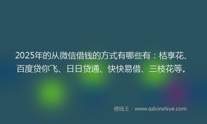 2025年的从微信借钱的方式有哪些有：桔享花、百度贷你飞、日日贷通、快快易借、三枝花等。