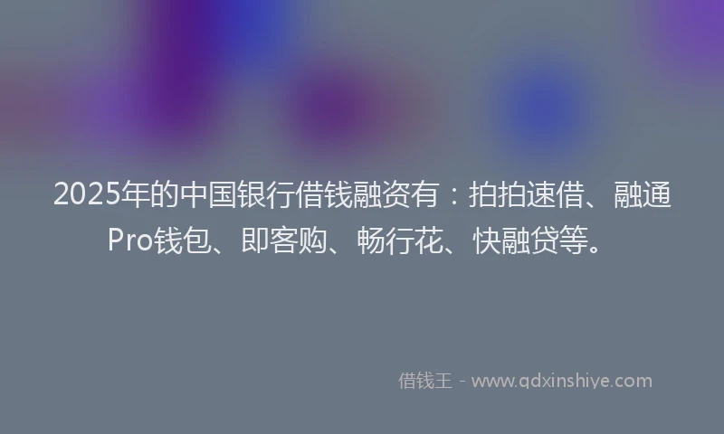 2025年的中国银行借钱融资有：拍拍速借、融通Pro钱包、即客购、畅行花、快融贷等。