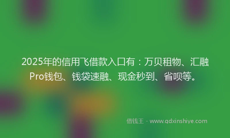 2025年的信用飞借款入口有：万贝租物、汇融Pro钱包、钱袋速融、现金秒到、省呗等。