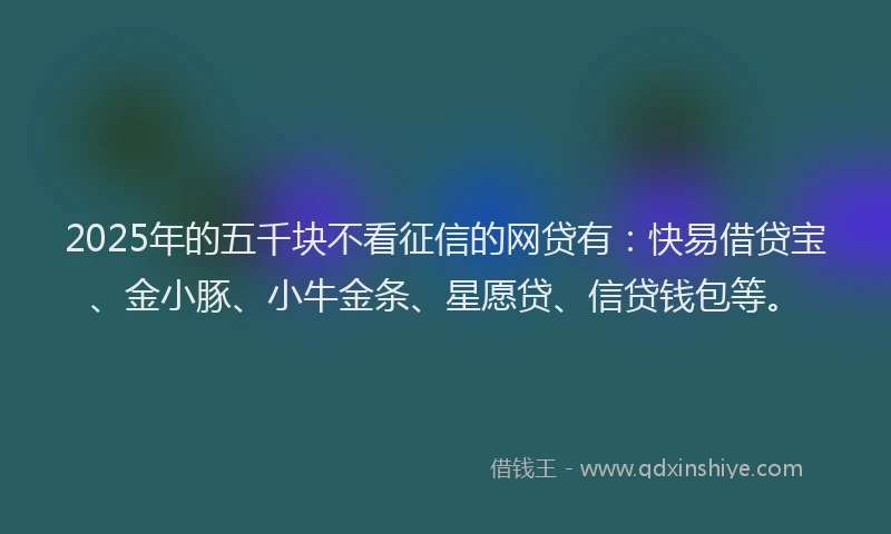 2025年的五千块不看征信的网贷有：快易借贷宝、金小豚、小牛金条、星愿贷、信贷钱包等。