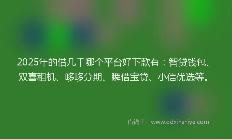 2025年的借几千哪个平台好下款有：智贷钱包、双喜租机、哆哆分期、瞬借宝贷、小信优选等。