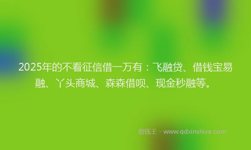 2025年的不看征信借一万有：飞融贷、借钱宝易融、丫头商城、森森借呗、现金秒融等。