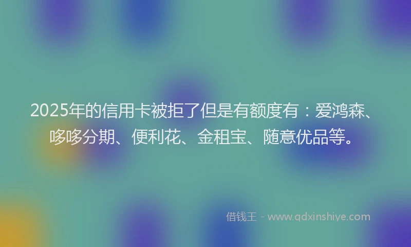 2025年的信用卡被拒了但是有额度有：爱鸿森、哆哆分期、便利花、金租宝、随意优品等。