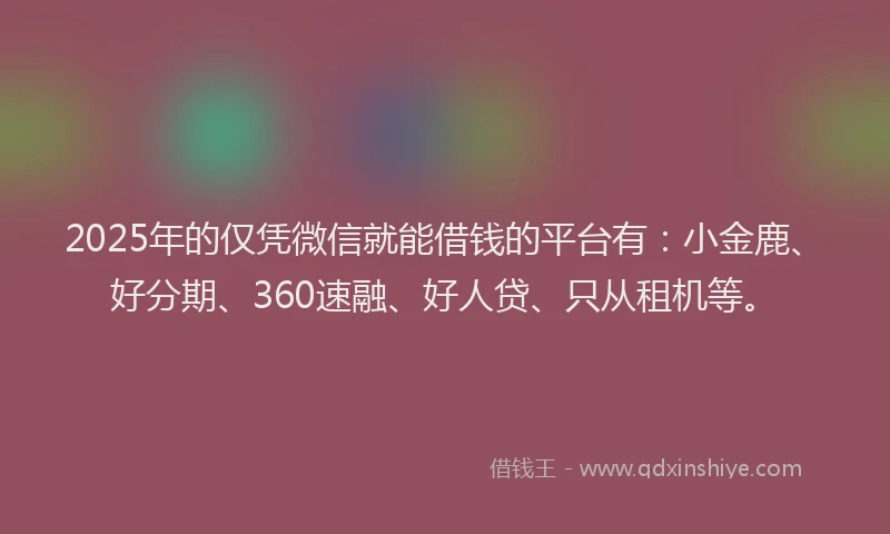 2025年的仅凭微信就能借钱的平台有：小金鹿、好分期、360速融、好人贷、只从租机等。