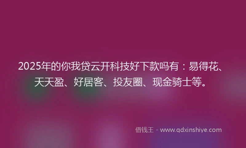 2025年的你我贷云开科技好下款吗有：易得花、天天盈、好居客、投友圈、现金骑士等。