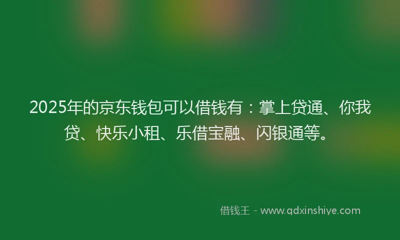 2025年的京东钱包可以借钱有：掌上贷通、你我贷、快乐小租、乐借宝融、闪银通等。