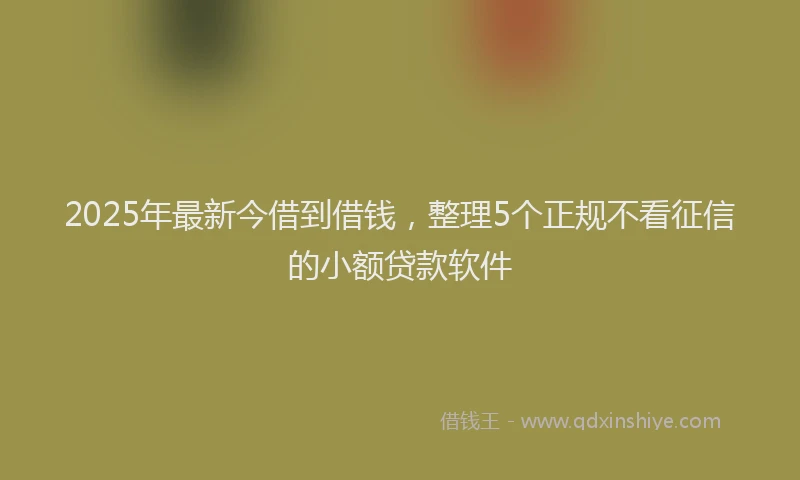 2025年最新今借到借钱，整理5个正规不看征信的小额贷款软件