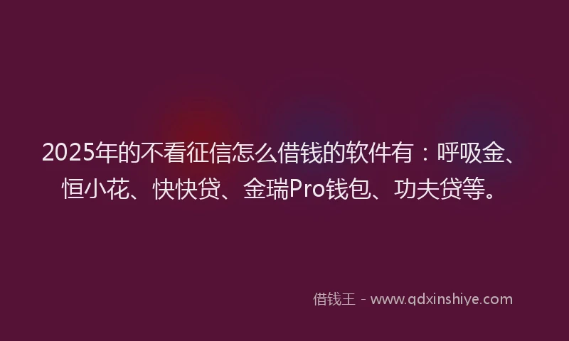 2025年的不看征信怎么借钱的软件有：呼吸金、恒小花、快快贷、金瑞Pro钱包、功夫贷等。