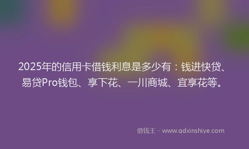 2025年的信用卡借钱利息是多少有：钱进快贷、易贷Pro钱包、享下花、一川商城、宜享花等。
