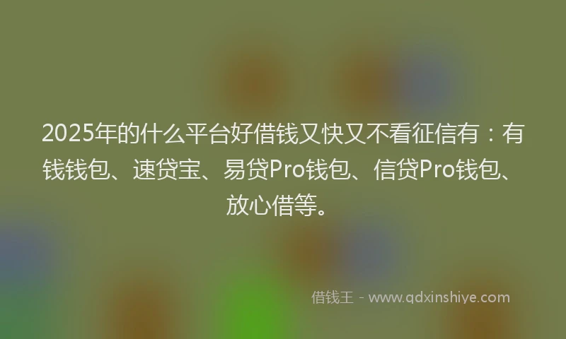 2025年的什么平台好借钱又快又不看征信有：有钱钱包、速贷宝、易贷Pro钱包、信贷Pro钱包、放心借等。