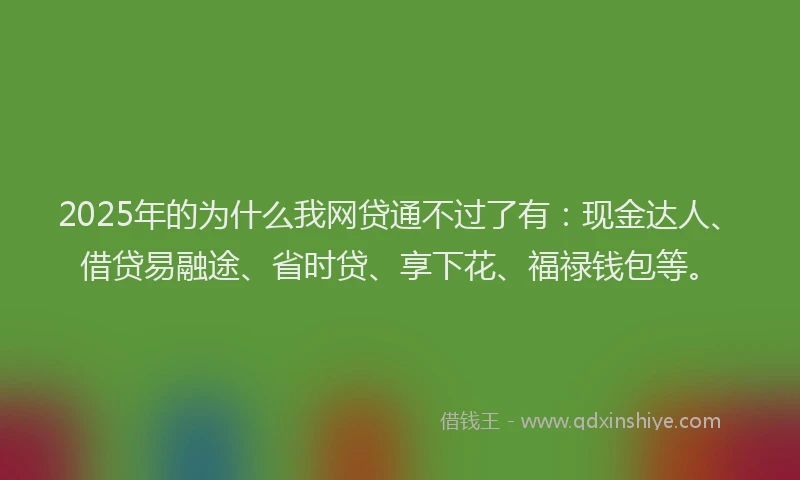 2025年的为什么我网贷通不过了有：现金达人、借贷易融途、省时贷、享下花、福禄钱包等。