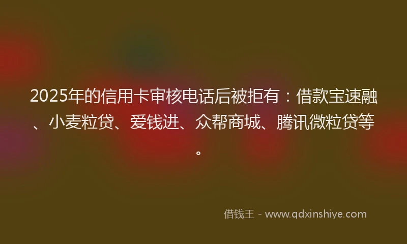 2025年的信用卡审核电话后被拒有：借款宝速融、小麦粒贷、爱钱进、众帮商城、腾讯微粒贷等。