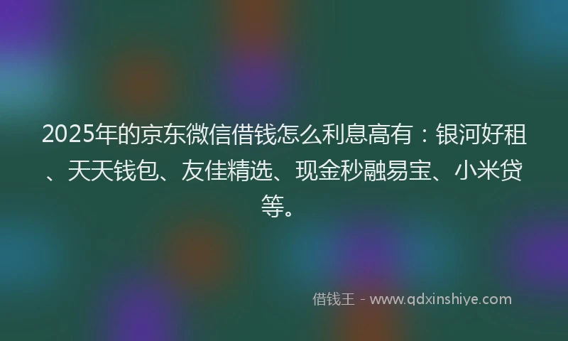 2025年的京东微信借钱怎么利息高有：银河好租、天天钱包、友佳精选、现金秒融易宝、小米贷等。