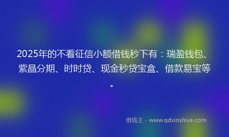 2025年的不看征信小额借钱秒下有：瑞盈钱包、紫晶分期、时时贷、现金秒贷宝盒、借款易宝等。