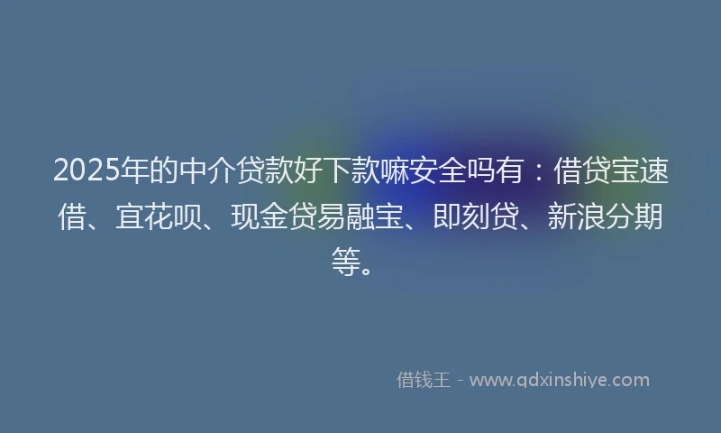 2025年的中介贷款好下款嘛安全吗有：借贷宝速借、宜花呗、现金贷易融宝、即刻贷、新浪分期等。