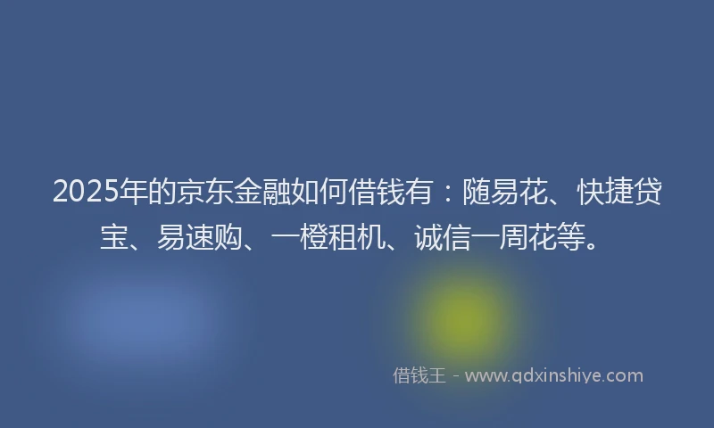 2025年的京东金融如何借钱有：随易花、快捷贷宝、易速购、一橙租机、诚信一周花等。