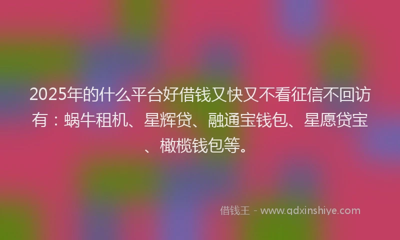 2025年的什么平台好借钱又快又不看征信不回访有：蜗牛租机、星辉贷、融通宝钱包、星愿贷宝、橄榄钱包等。
