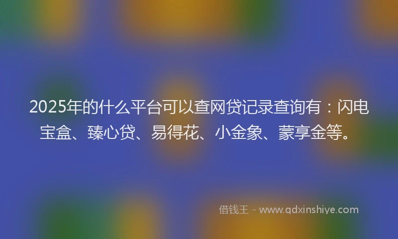 2025年的什么平台可以查网贷记录查询有：闪电宝盒、臻心贷、易得花、小金象、蒙享金等。