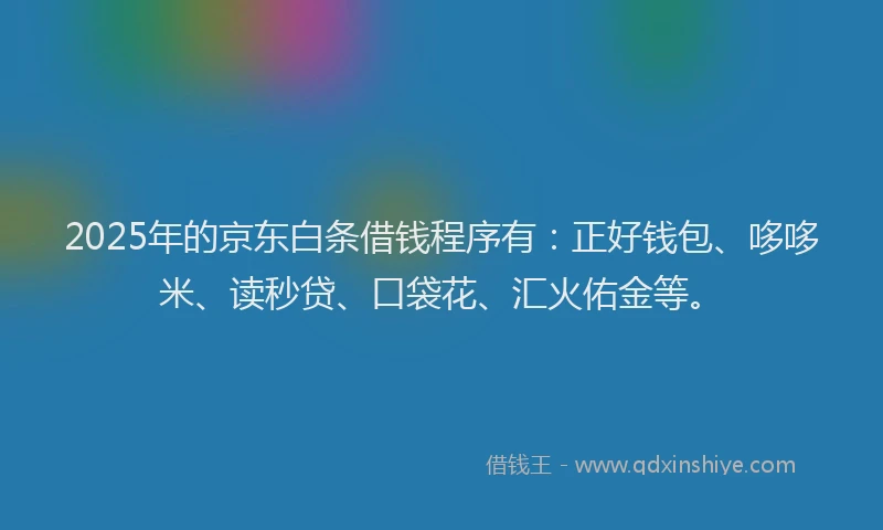 2025年的京东白条借钱程序有：正好钱包、哆哆米、读秒贷、口袋花、汇火佑金等。