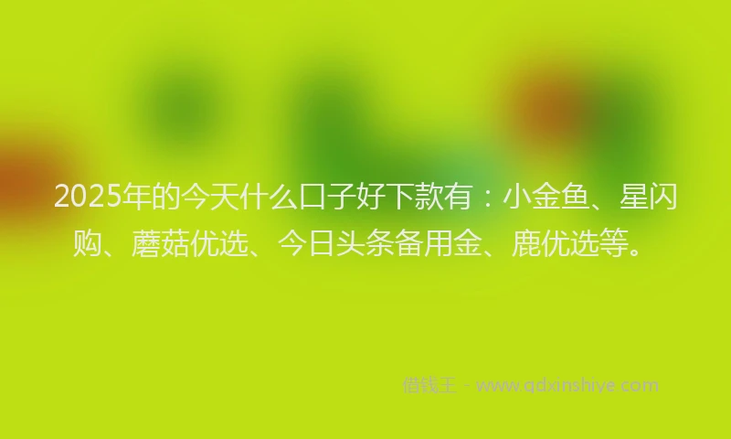 2025年的今天什么口子好下款有：小金鱼、星闪购、蘑菇优选、今日头条备用金、鹿优选等。
