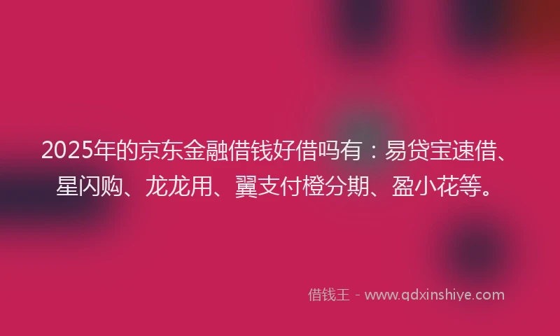 2025年的京东金融借钱好借吗有：易贷宝速借、星闪购、龙龙用、翼支付橙分期、盈小花等。