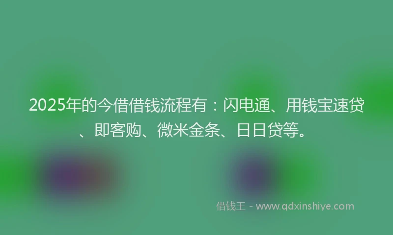 2025年的今借借钱流程有：闪电通、用钱宝速贷、即客购、微米金条、日日贷等。