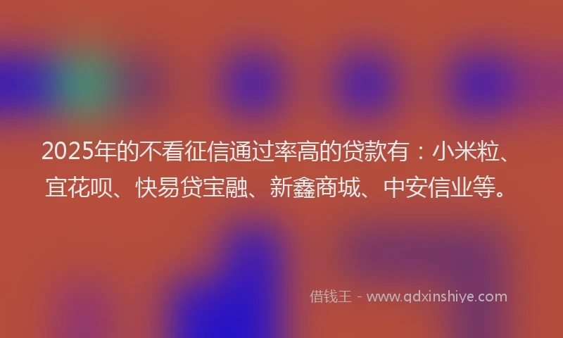 2025年的不看征信通过率高的贷款有：小米粒、宜花呗、快易贷宝融、新鑫商城、中安信业等。