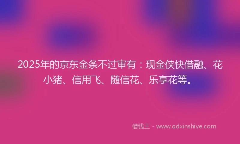 2025年的京东金条不过审有：现金侠快借融、花小猪、信用飞、随信花、乐享花等。