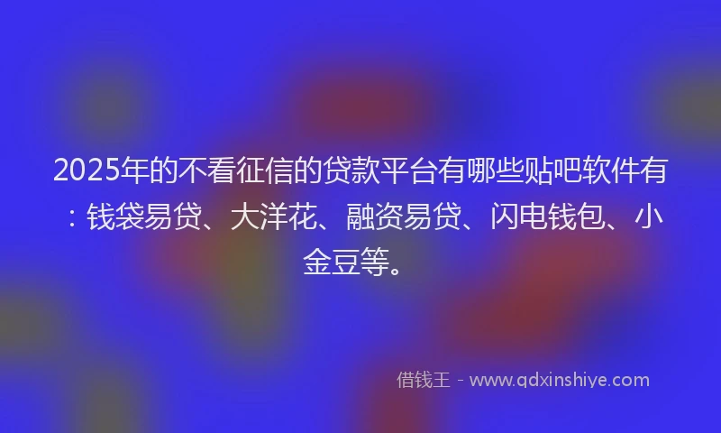 2025年的不看征信的贷款平台有哪些贴吧软件有：钱袋易贷、大洋花、融资易贷、闪电钱包、小金豆等。