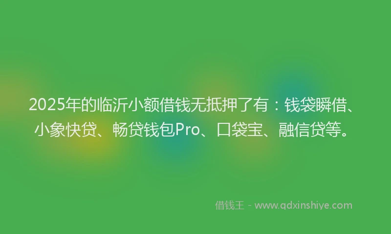 2025年的临沂小额借钱无抵押了有：钱袋瞬借、小象快贷、畅贷钱包Pro、口袋宝、融信贷等。