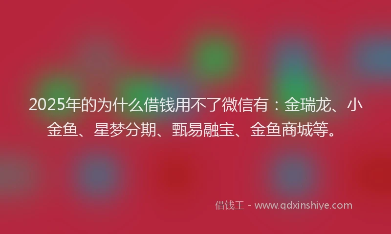 2025年的为什么借钱用不了微信有：金瑞龙、小金鱼、星梦分期、甄易融宝、金鱼商城等。