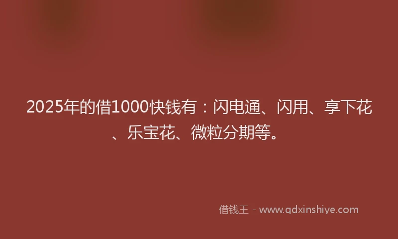 2025年的借1000快钱有：闪电通、闪用、享下花、乐宝花、微粒分期等。