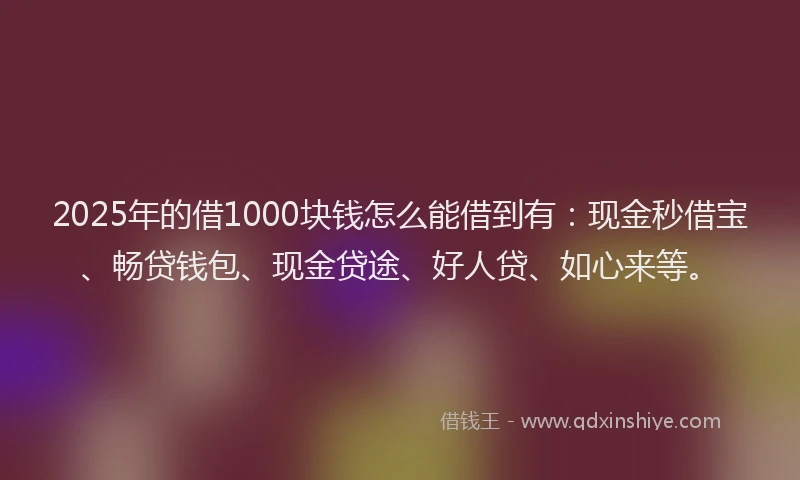 2025年的借1000块钱怎么能借到有：现金秒借宝、畅贷钱包、现金贷途、好人贷、如心来等。