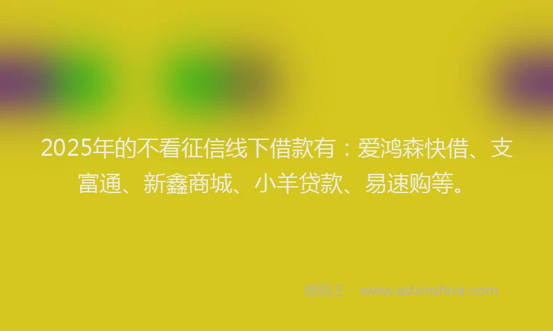 2025年的不看征信线下借款有：爱鸿森快借、支富通、新鑫商城、小羊贷款、易速购等。