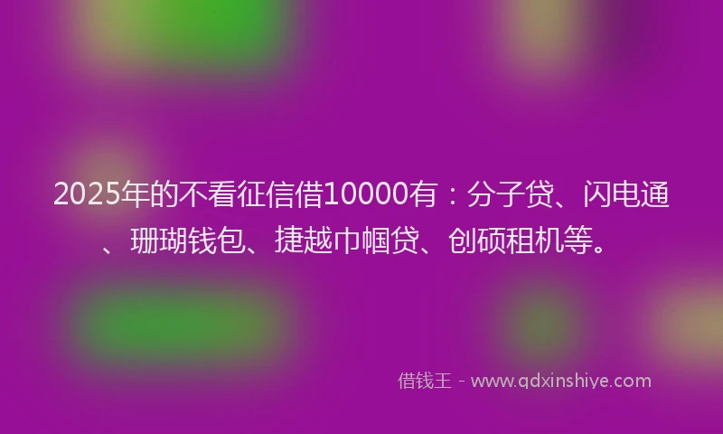 2025年的不看征信借10000有：分子贷、闪电通、珊瑚钱包、捷越巾帼贷、创硕租机等。