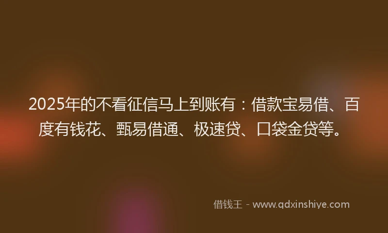 2025年的不看征信马上到账有：借款宝易借、百度有钱花、甄易借通、极速贷、口袋金贷等。